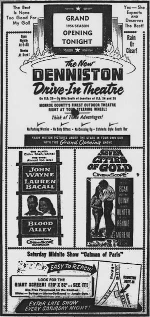 Denniston Drive-In Theatre - Denniston Drive-In Grand Opening Ad 5-5-56